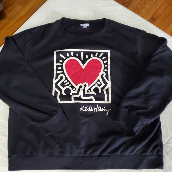Keith Haring Heart Graphic Sweatshirt XL Black Unisex - Picture 1 of 6